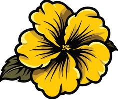A vibrant yellow hibiscus flower with a single green leaf vector