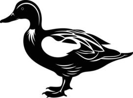 A clean, elegant silhouette of a duck in a black and white design vector