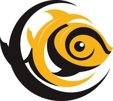 Abstract stylized fish logo design, featuring a black and yellow color scheme vector