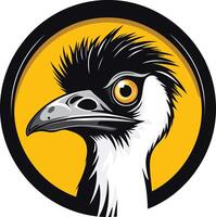 A bold and striking logo featuring the head of an emu, rendered in a realistic style with vibrant colors vector