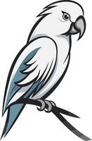 A stylized illustration of a white parrot perched on a branch, perfect for branding, logos, and design projects vector