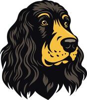 A striking illustration of a black cocker spaniel's head, featuring detailed fur, expressive eyes, and a gentle, alert expression vector