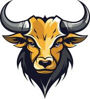A powerful and dynamic bull head logo design with bold colors and sharp lines vector