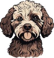 Adorable cartoon illustration of a brown and white poodle with a playful expression vector