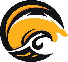 A bold and dynamic logo featuring a stylized wave in black, yellow, and white vector