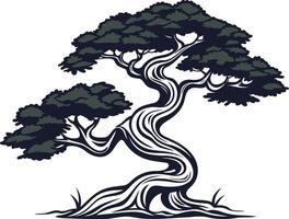 Elegant silhouette of a bonsai tree, symbolizing resilience, patience, and growth vector