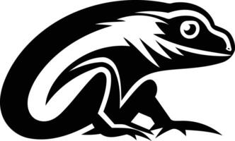 Bold black and white illustration of a lizard in a dynamic pose, perfect for logos, branding, and designs needing a powerful animal image vector