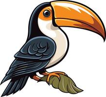 Toucan with Large Beak Perched on a Leaf vector