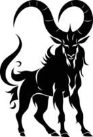 A powerful silhouette of a horned goat, perfect for design projects related to strength, power, and mythology vector