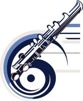 Abstract, stylish logo design featuring a clarinet in a swirl, perfect for music schools, bands, and orchestras vector