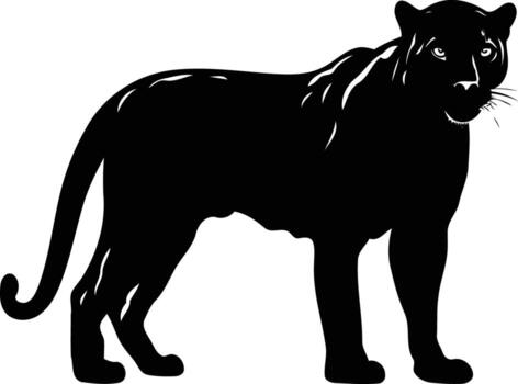 A striking silhouette of a black panther in a standing pose, perfect for creating a bold and powerful graphic design vector