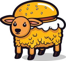 Cute cartoon sheep wearing a burger bun on its head vector