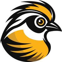 A bold and dynamic illustration of a bird's head in a profile view, featuring a striking yellow and black color scheme vector