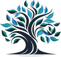 A stylized tree logo design with blue and green leaves, symbolizing growth, nature, and environmental awareness vector