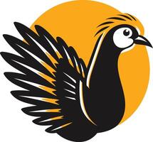 A stylized black bird with outstretched wings against a bright yellow sun, perfect for a logo or icon representing freedom, growth, and new beginnings vector