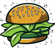 A cheerful cartoon illustration of a vegetarian burger with a sesame seed bun and fresh lettuce vector