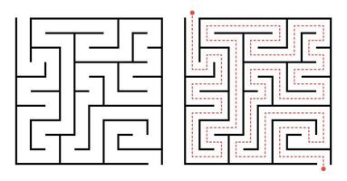 Simple Maze with Solution Path Illustrated vector