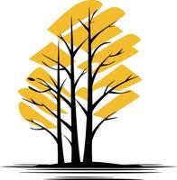 Simple silhouette of a tree with a stylized sun behind it vector