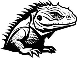A fierce and detailed black and white illustration of an iguana, perfect for adding a touch of wildness to your design projects vector