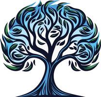 Stylized Tree with Blue and Green Hues vector