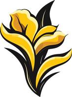 A stylized yellow flower with black leaves, perfect for creating a modern and elegant logo or design element vector