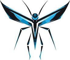A futuristic, abstract insect logo with sharp angles and a blue and black color scheme vector