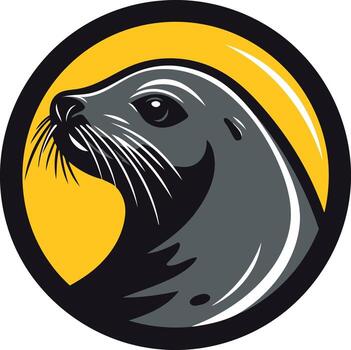 A striking logo featuring a seal's head in a circular frame with a yellow background vector