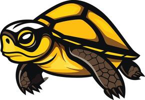 A fierce, cartoon style turtle with yellow shell and black markings vector