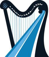 A stylized harp with a flowing blue ribbon, representing music and creativity vector