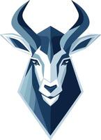 A bold, geometric antelope head logo in shades of blue, perfect for a company seeking a strong, masculine and adventurous brand image vector