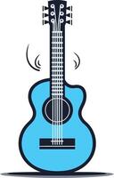 A simple, yet stylish illustration of a blue acoustic guitar with sound waves emanating from it vector