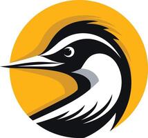 Black and White Bird Mascot Design with Yellow Background vector