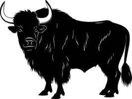 A striking silhouette of a yak, showcasing its powerful presence and distinctive horns vector
