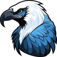 Powerful eagle head logo design, featuring a fierce expression and striking blue and white color scheme vector