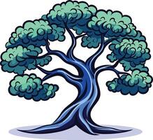 A stylized, cartoon-like illustration of a large, strong tree with a blue trunk and green leaves, symbolizing growth, resilience, and connection to nature vector