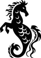 A striking silhouette of a seahorse in a bold black design, perfect for adding a touch of whimsy and ocean charm to your projects vector