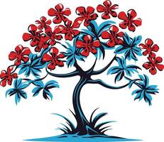 Stylized tree with red flowers, perfect for branding, logos, and environmental design projects vector