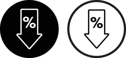 Percent down icon set in two styles . Discount icon . Percent arrow down icon vector