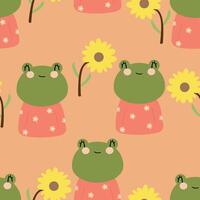 Seamless pattern with cute cartoon frogs, for fabric prints, textiles, gift wrapping paper. children's flat and colorful style vector
