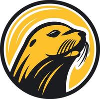 A bold and graphic logo featuring the head of a seal in a circular design vector