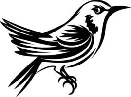 Stylized black and white bird silhouette with intricate details perfect for tattoo design, branding, or nature-themed projects vector