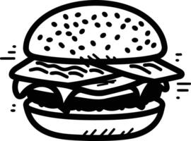 Hand-drawn doodle of a delicious burger with sesame seed bun vector