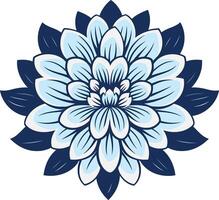 A stylized blue flower with a white center and dark blue leaves vector