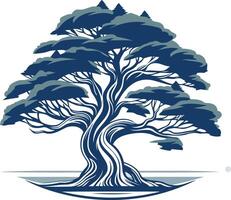 A Silhouetted Tree with a Curved Trunk vector