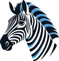 A striking black and blue zebra head illustration, perfect for branding, logos, and design projects vector
