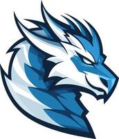 A fierce and stylized dragon head logo in blue and white, perfect for gaming, esports, or tech brands seeking a powerful and mythical symbol vector