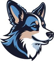 A bold, stylized illustration of a blue merle corgi, perfect for branding, logo design, or pet related projects vector