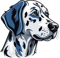 A striking portrait of a dalmatian dog, rendered in a bold, graphic style vector