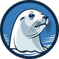 Seal Portrait in Circle with Blue Waves vector