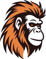 A powerful and stylized illustration of an orangutan head, perfect for logos, branding, and apparel vector